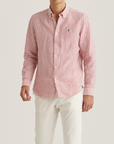 Douglas Striped Linen Shirt - Cerise