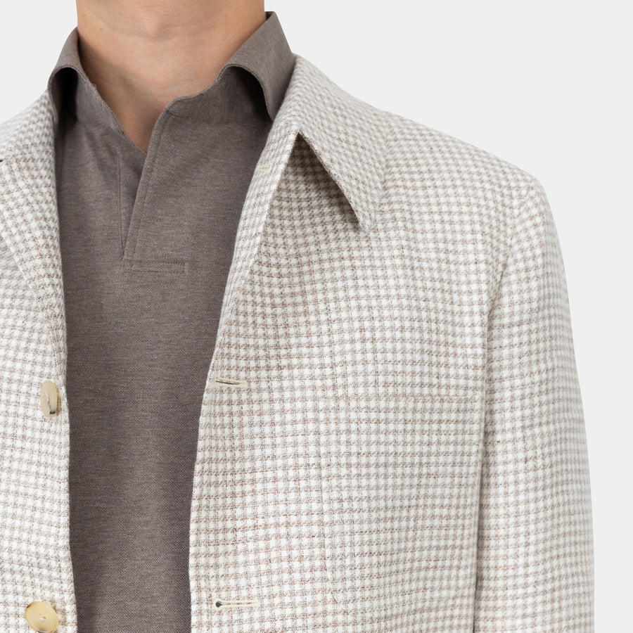 Ljósbrúnn Houndstooth - Ull/Silki/Hör
