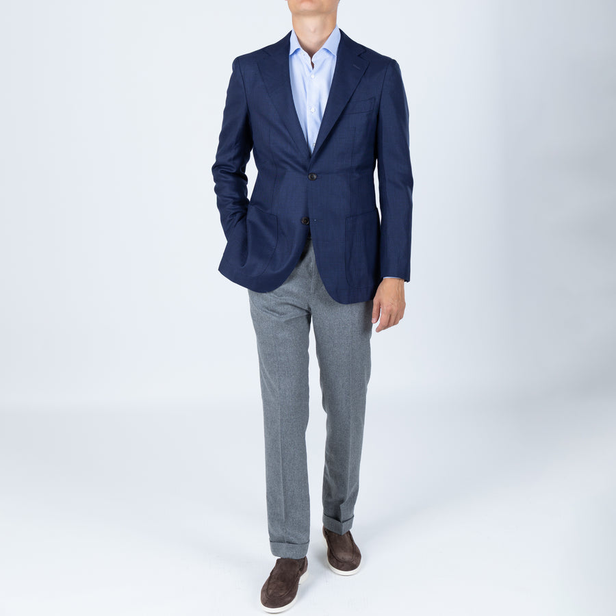 Blár Hopsack - 100% Ull