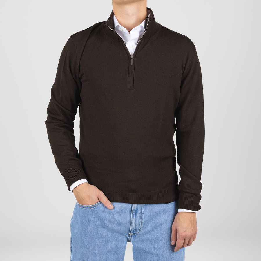 Hálfrennd Peysa - Dökkbrún