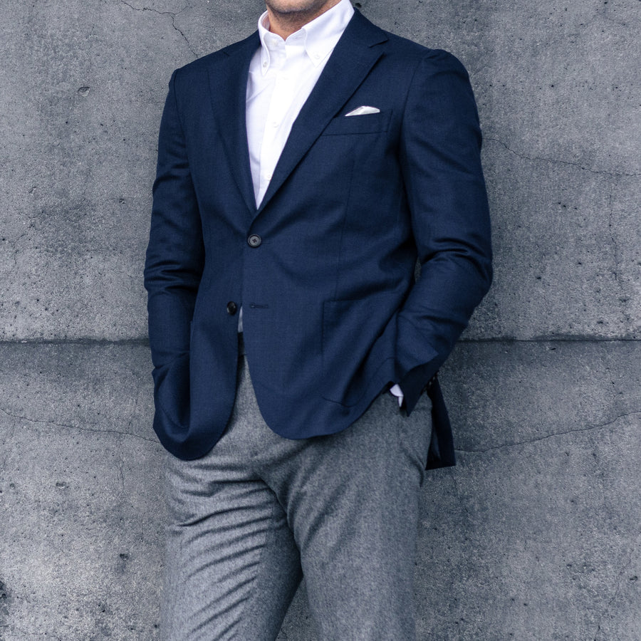 Blár Hopsack - 100% Ull