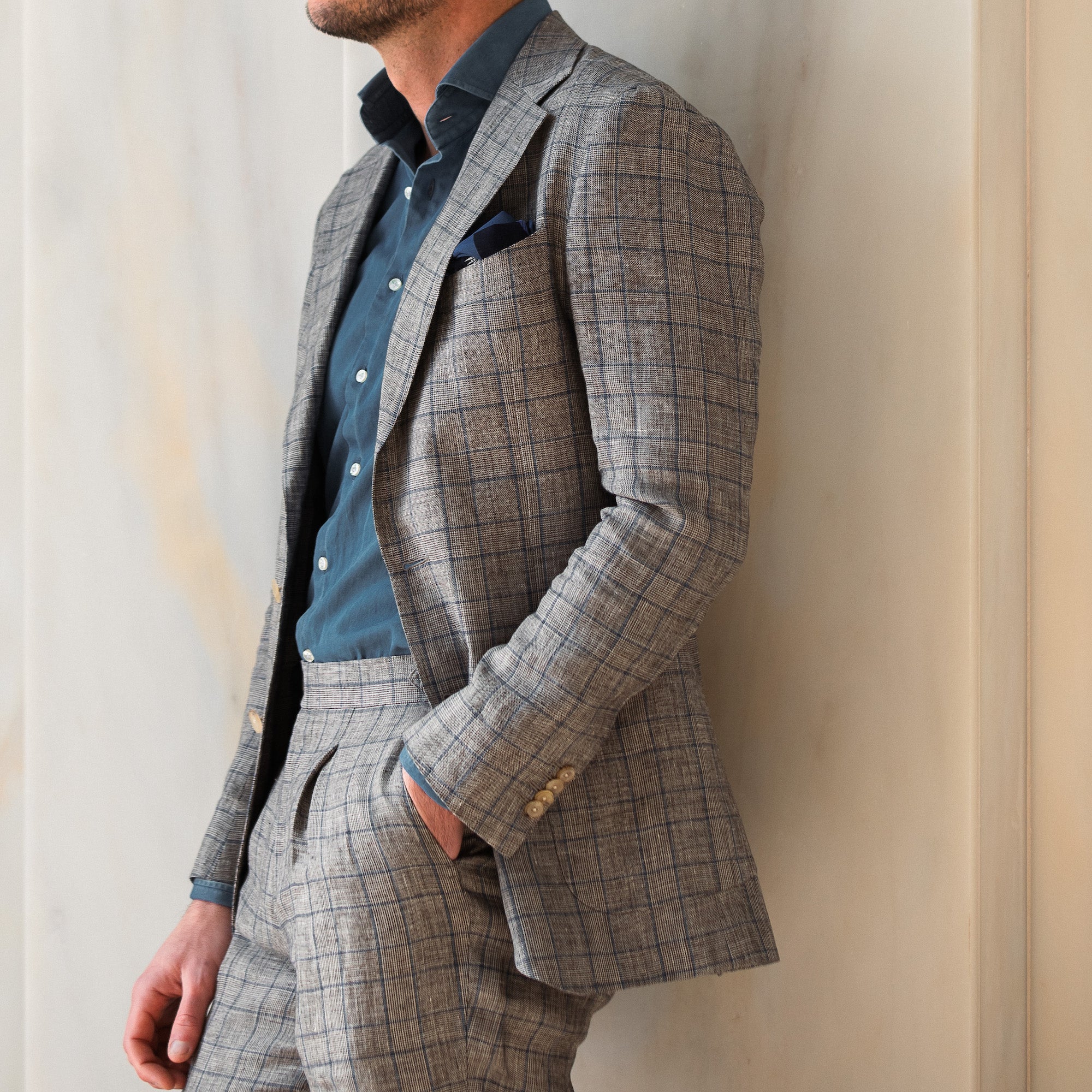 Ljósbrún Köflótt - 100% Hör