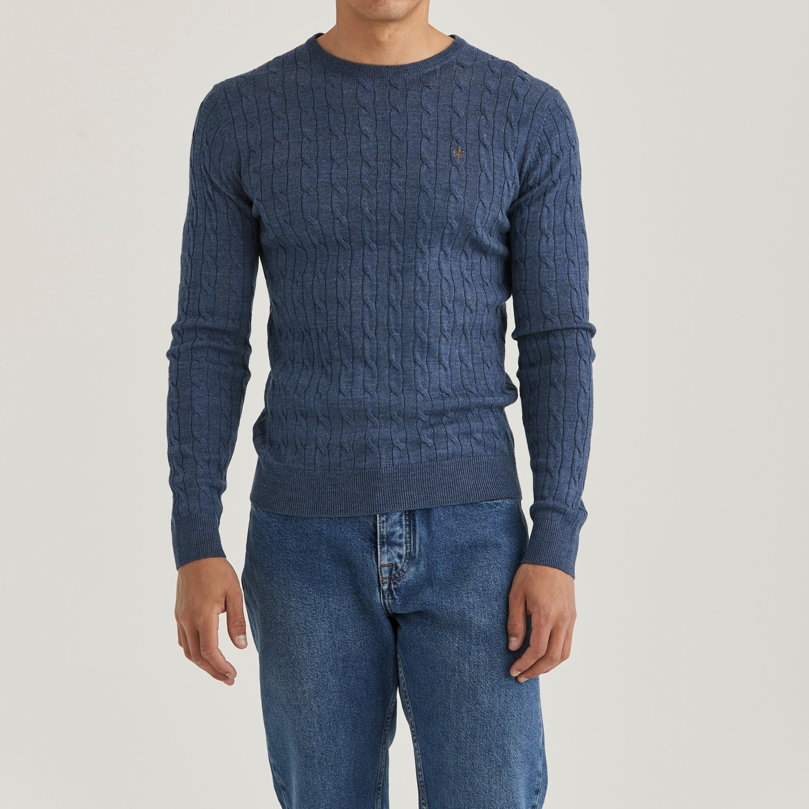 Merino Cable O-Neck - Blue
