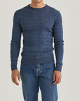 Merino Cable O-Neck - Blue