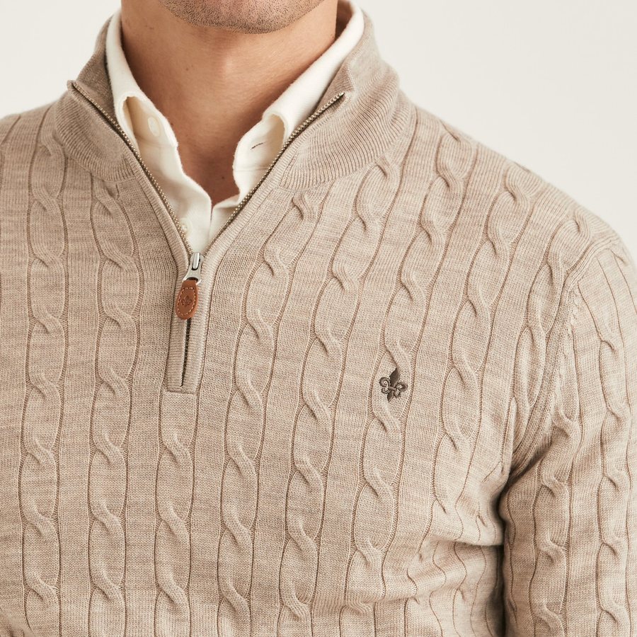 Merino Cable John Zip - Khaki