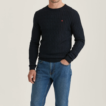 Merino Cable O-Neck - Navy