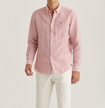 Douglas Striped Linen Shirt - Cerise