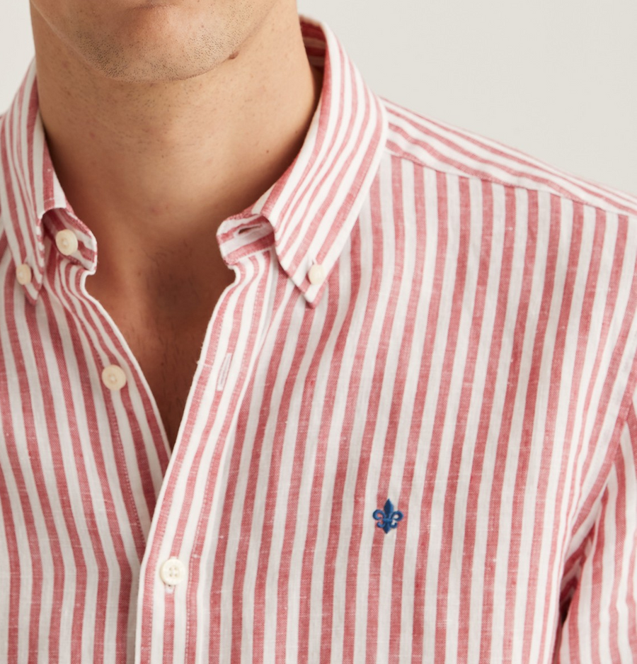 Douglas Striped Linen Shirt - Cerise