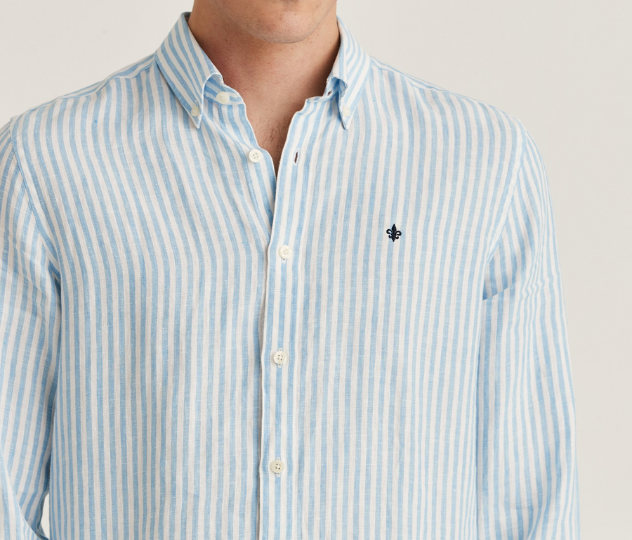 Douglas Striped Linen Shirt - Blue