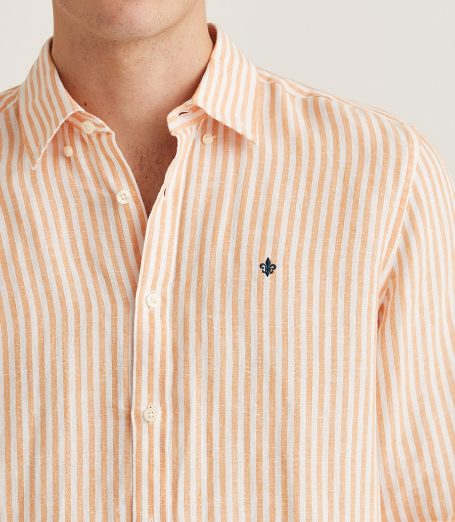 Douglas Striped Linen Shirt - Orange