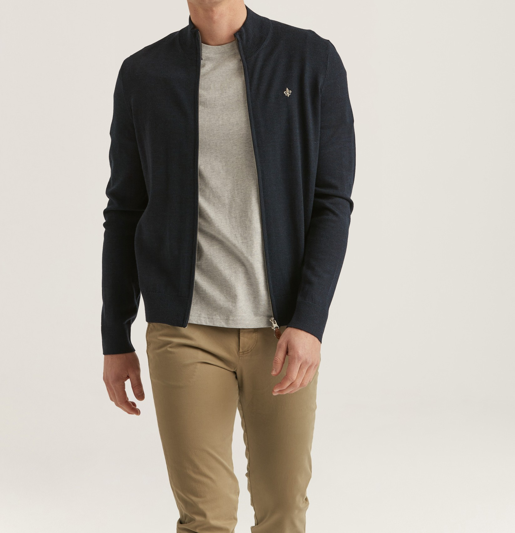 Merino Zip Cardigan - Navy